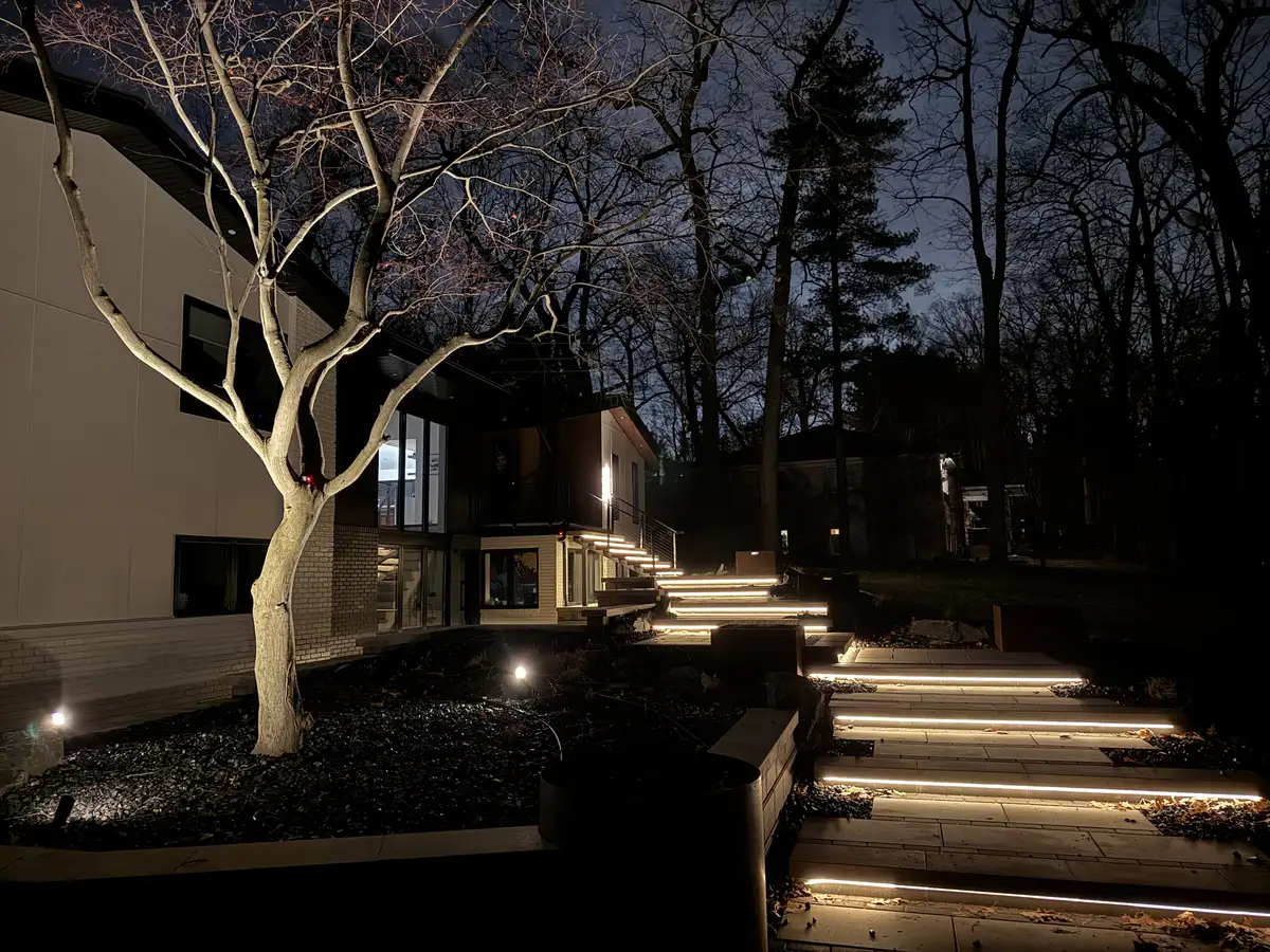 Dramatic LED step lighting installation in Oakland County