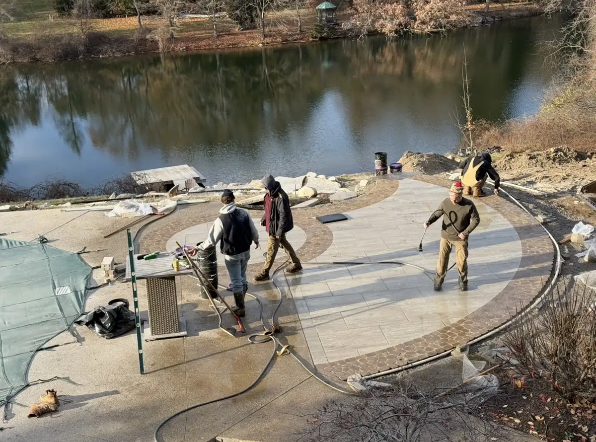 Techo-Bloc paver pathway installation in winter
